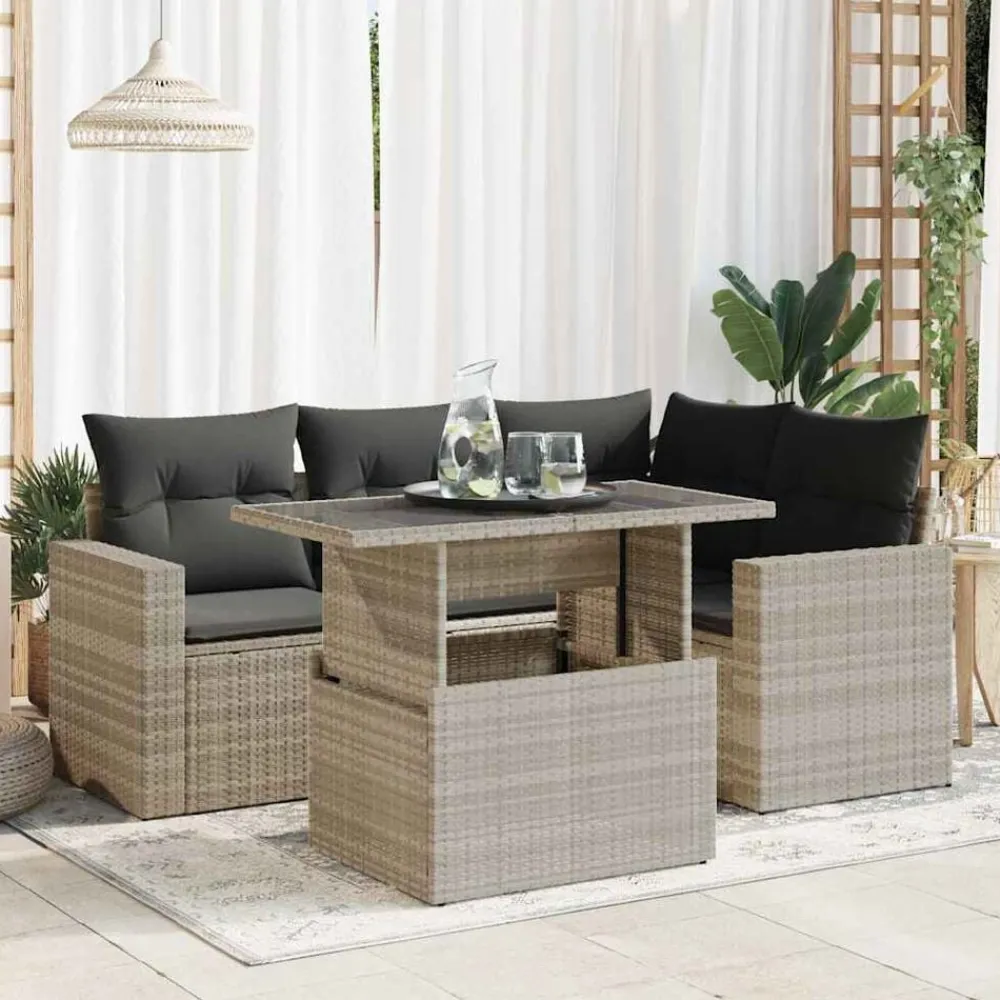 Mobilier De Jardin-vidaXL Salon de jardin 5 pcs avec coussins résine tressée Gris clair