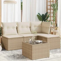 vidaXL Salon de jardin avec coussins 5 pcs beige résine tressée