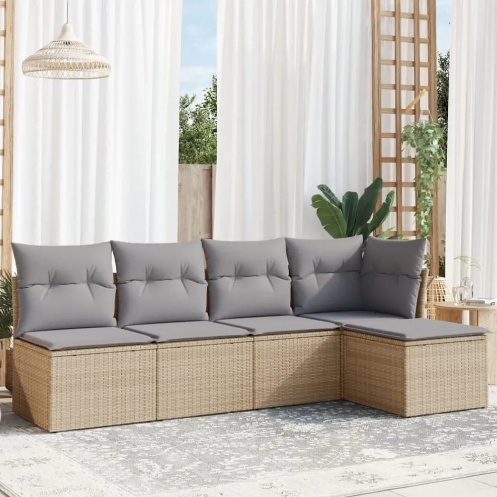 Mobilier De Jardin-vidaXL Salon de jardin avec coussins 5 pcs beige résine tressée beige et gris