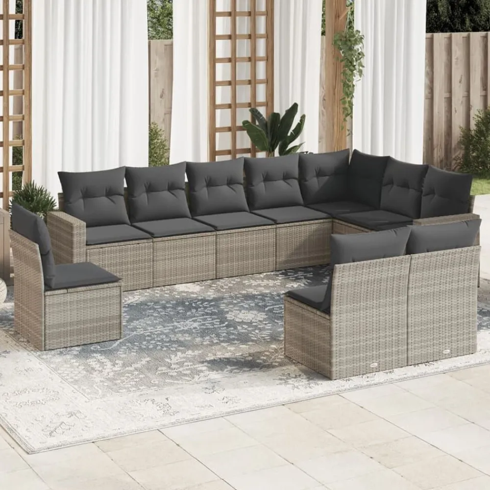 vidaXL Salon de jardin avec coussins 10 pcs résine tressée