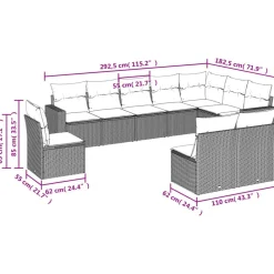 vidaXL Salon de jardin avec coussins 10 pcs résine tressée