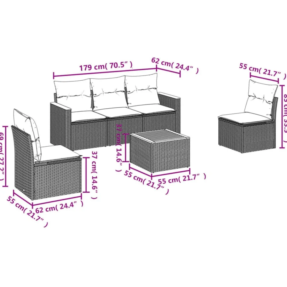 vidaXL Salon de jardin avec coussins 6 pcs beige résine tressée