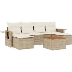 vidaXL Salon de jardin avec coussins 7 pcs beige résine tressée