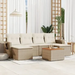 vidaXL Salon de jardin avec coussins 7 pcs beige résine tressée