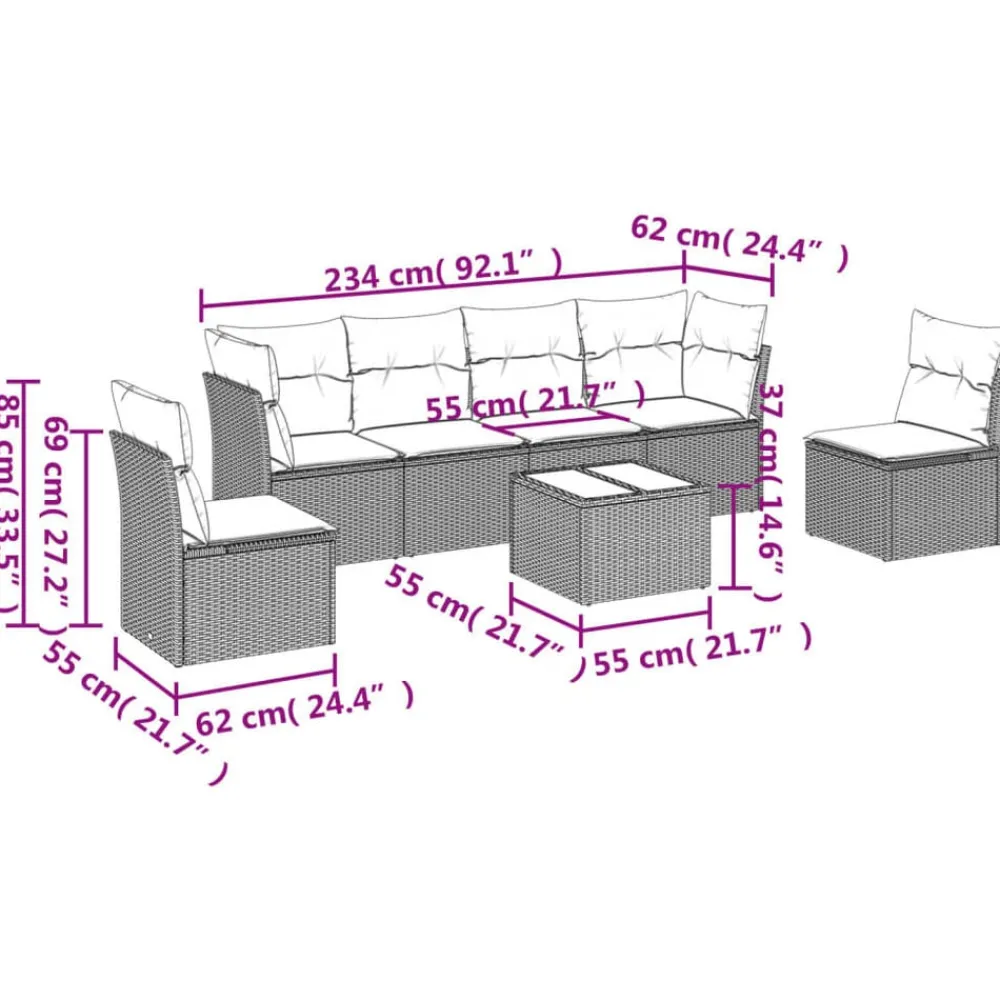 vidaXL Salon de jardin avec coussins 7 pcs beige résine tressée