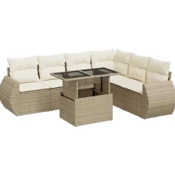 vidaXL Salon de jardin avec coussins 7 pcs beige résine tressée