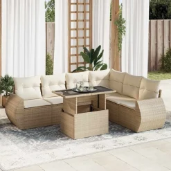 vidaXL Salon de jardin avec coussins 7 pcs beige résine tressée