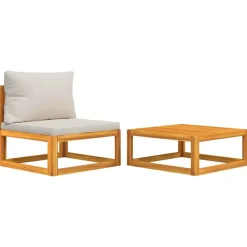 vidaXL Salon de jardin avec coussins 2 pcs bois massif acacia