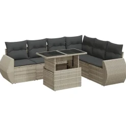 Mobilier De Jardin-vidaXL Salon de jardin avec coussins 7 pcs résine tressée Gris clair