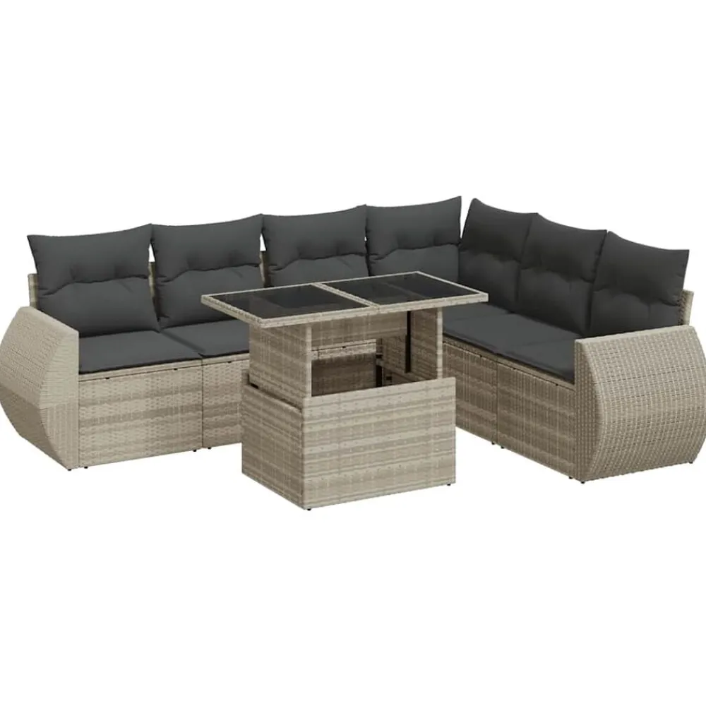 Mobilier De Jardin-vidaXL Salon de jardin avec coussins 7 pcs résine tressée Gris clair