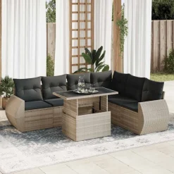 Mobilier De Jardin-vidaXL Salon de jardin avec coussins 7 pcs résine tressée Gris clair