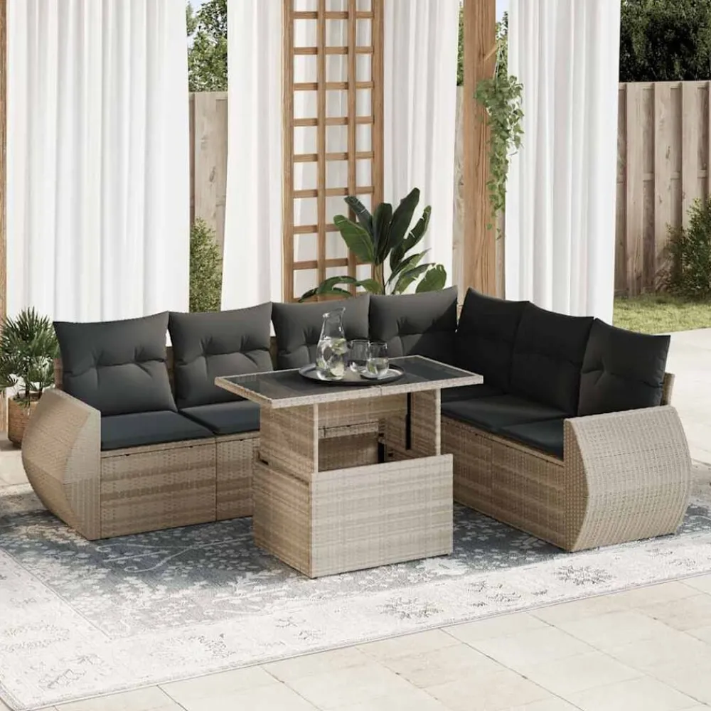 Mobilier De Jardin-vidaXL Salon de jardin avec coussins 7 pcs résine tressée Gris clair