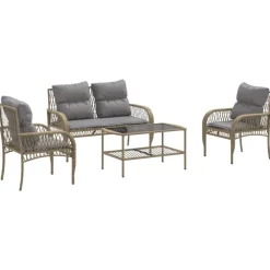 vidaXL Salon de jardin avec coussins 4 pcs beige résine tressée