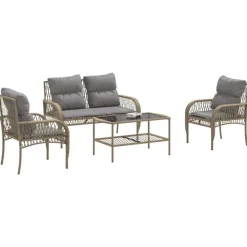 vidaXL Salon de jardin avec coussins 4 pcs beige résine tressée