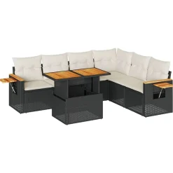 vidaXL Salon de jardin avec coussins 7 pcs noir résine tressée acacia