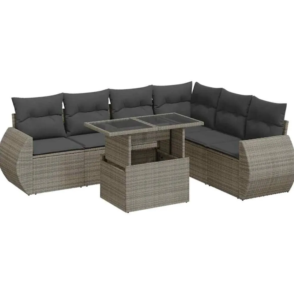 vidaXL Salon de jardin avec coussins 7 pcs résine tressée
