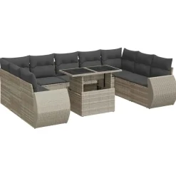 vidaXL Salon de jardin avec coussins 10 pcs résine tressée