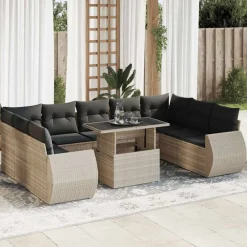 vidaXL Salon de jardin avec coussins 10 pcs résine tressée