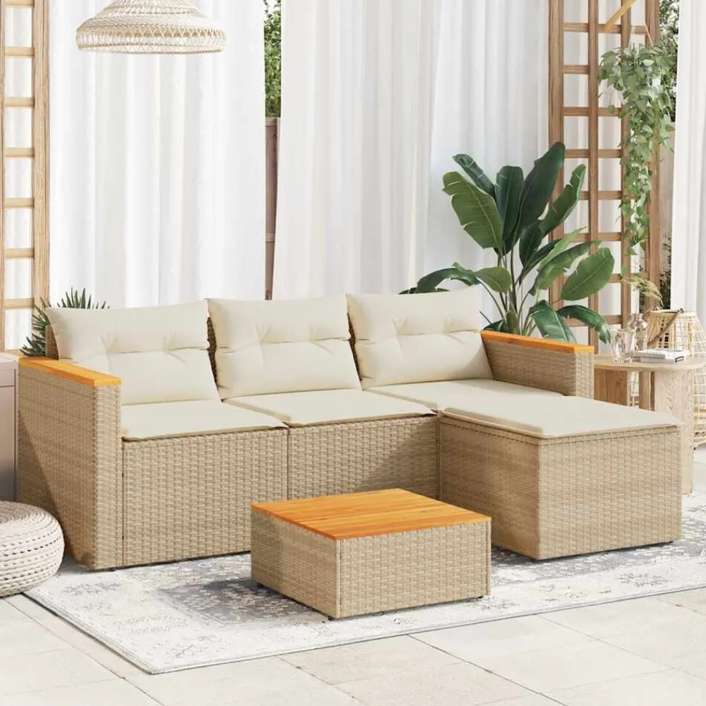Mobilier De Jardin-vidaXL Salon de jardin avec coussins 3 pcs résine tressée Beige