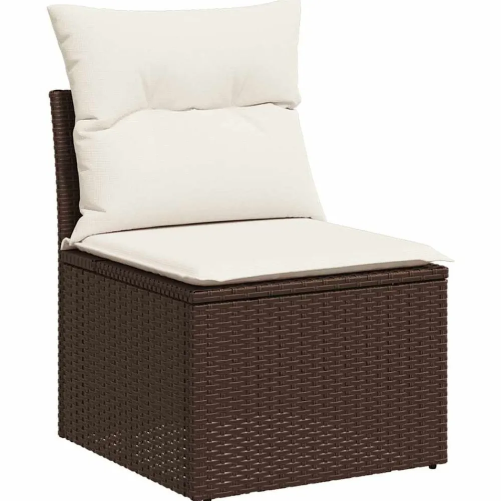 Mobilier De Jardin-vidaXL Salon de jardin avec coussins 7 pcs marron résine tressée Marron et crème