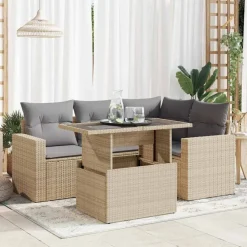 Mobilier De Jardin-vidaXL Salon de jardin avec coussins 5 pcs beige résine tressée beige et gris
