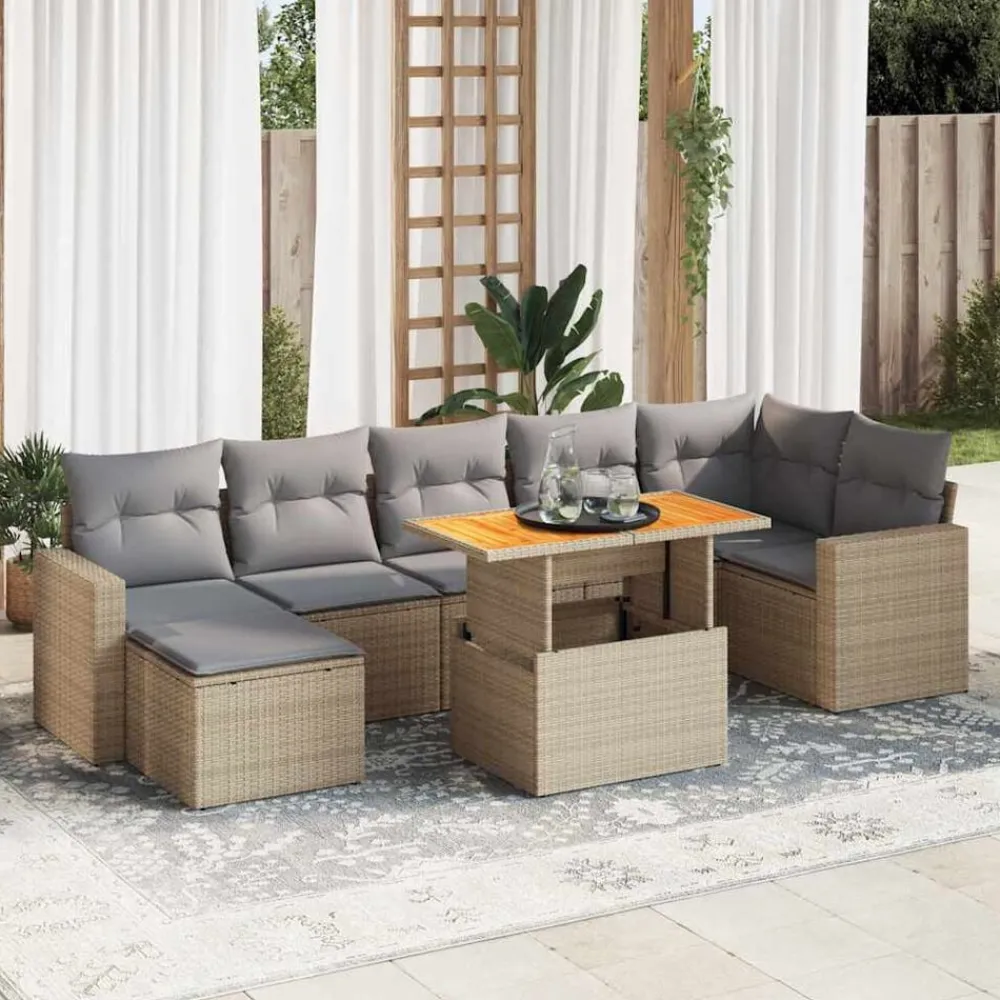 Mobilier De Jardin-vidaXL Salon de jardin avec coussins 8 pcs beige résine tressée beige et gris clair