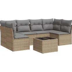 Mobilier De Jardin-vidaXL Salon de jardin avec coussins 7 pcs beige résine tressée beige et gris