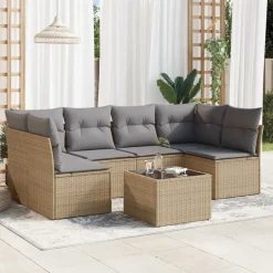 Mobilier De Jardin-vidaXL Salon de jardin avec coussins 7 pcs beige résine tressée beige et gris