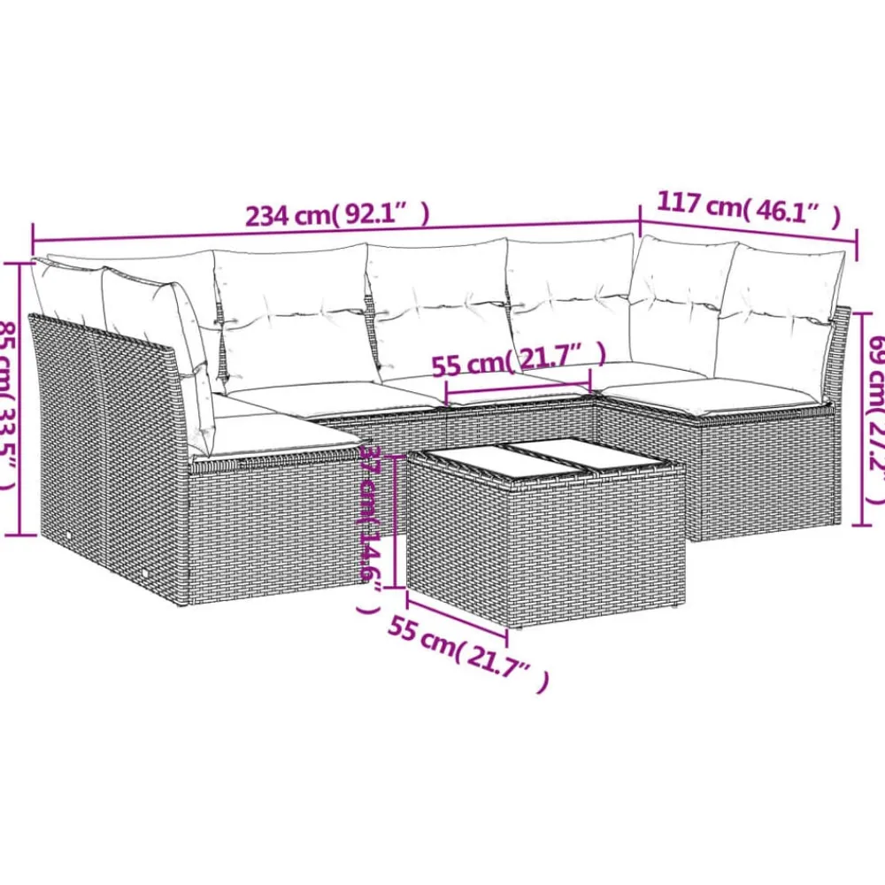 Mobilier De Jardin-vidaXL Salon de jardin avec coussins 7 pcs beige résine tressée beige et gris
