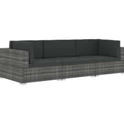 vidaXL Salon de jardin avec coussins 3 pcs résine tressée