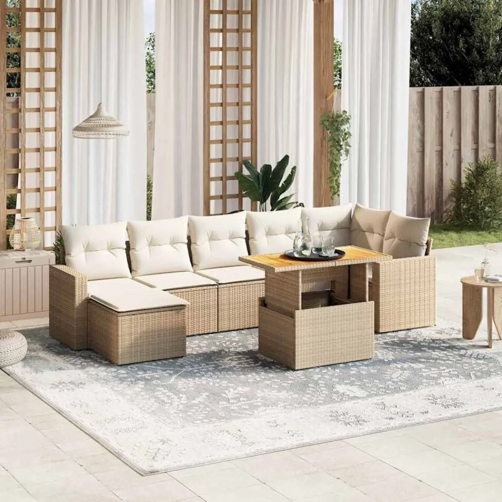Mobilier De Jardin-vidaXL Salon de jardin avec coussins 8 pcs beige résine tressée beige et crème