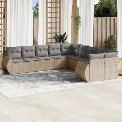 Mobilier De Jardin-vidaXL Salon de jardin avec coussins 10 pcs beige résine tressée beige et gris