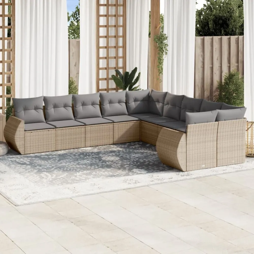 Mobilier De Jardin-vidaXL Salon de jardin avec coussins 10 pcs beige résine tressée beige et gris