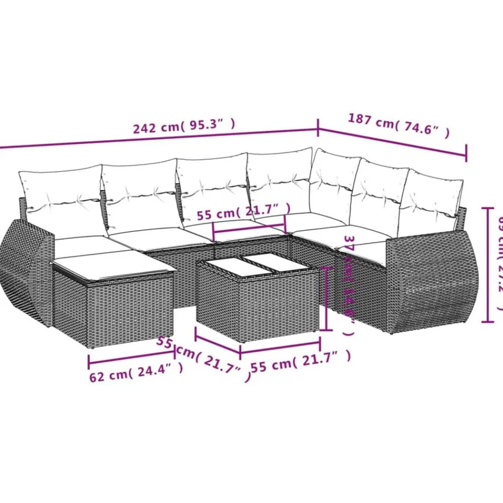 Mobilier De Jardin-vidaXL Salon de jardin avec coussins 8 pcs beige résine tressée beige et gris