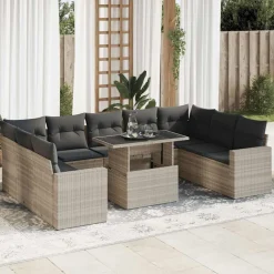 vidaXL Salon de jardin avec coussins 10 pcs résine tressée