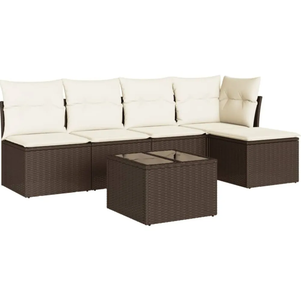 Mobilier De Jardin-vidaXL Salon de jardin avec coussins 6 pcs marron résine tressée Marron et crème