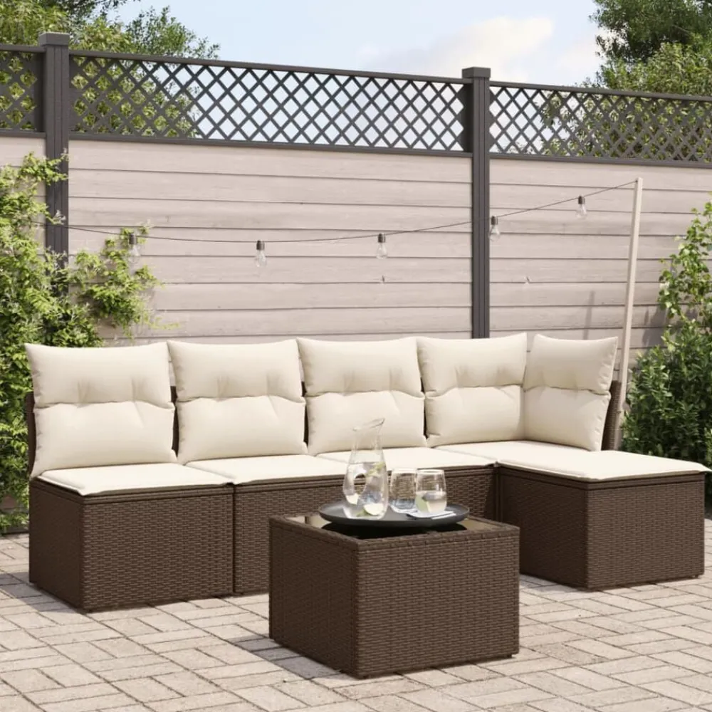 Mobilier De Jardin-vidaXL Salon de jardin avec coussins 6 pcs marron résine tressée Marron et crème
