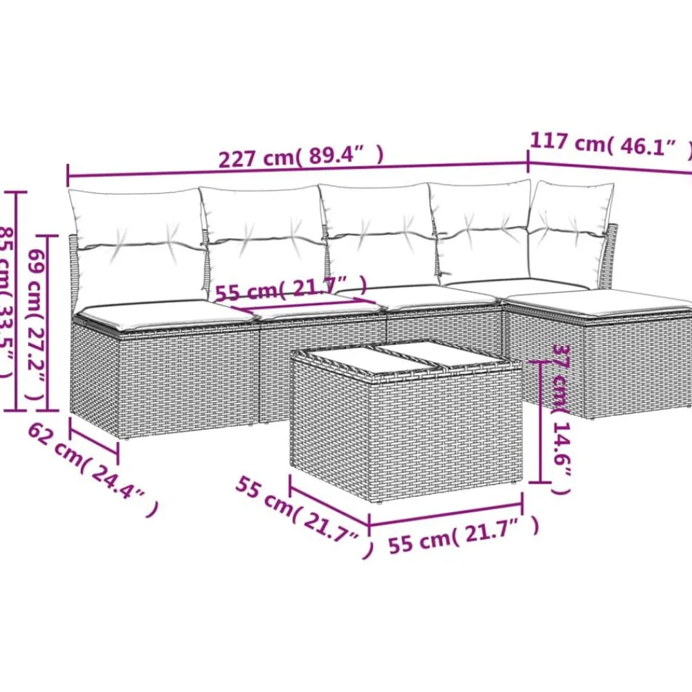 Mobilier De Jardin-vidaXL Salon de jardin avec coussins 6 pcs marron résine tressée Marron et crème