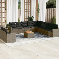 Mobilier De Jardin-vidaXL Salon de jardin avec coussins 12 pcs résine tressée Gris