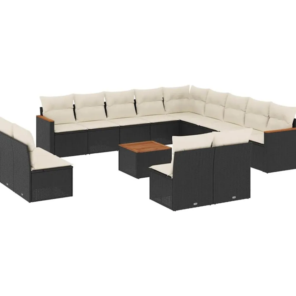 Mobilier De Jardin-vidaXL Salon de jardin avec coussins 14 pcs noir résine tressée Noir et crème