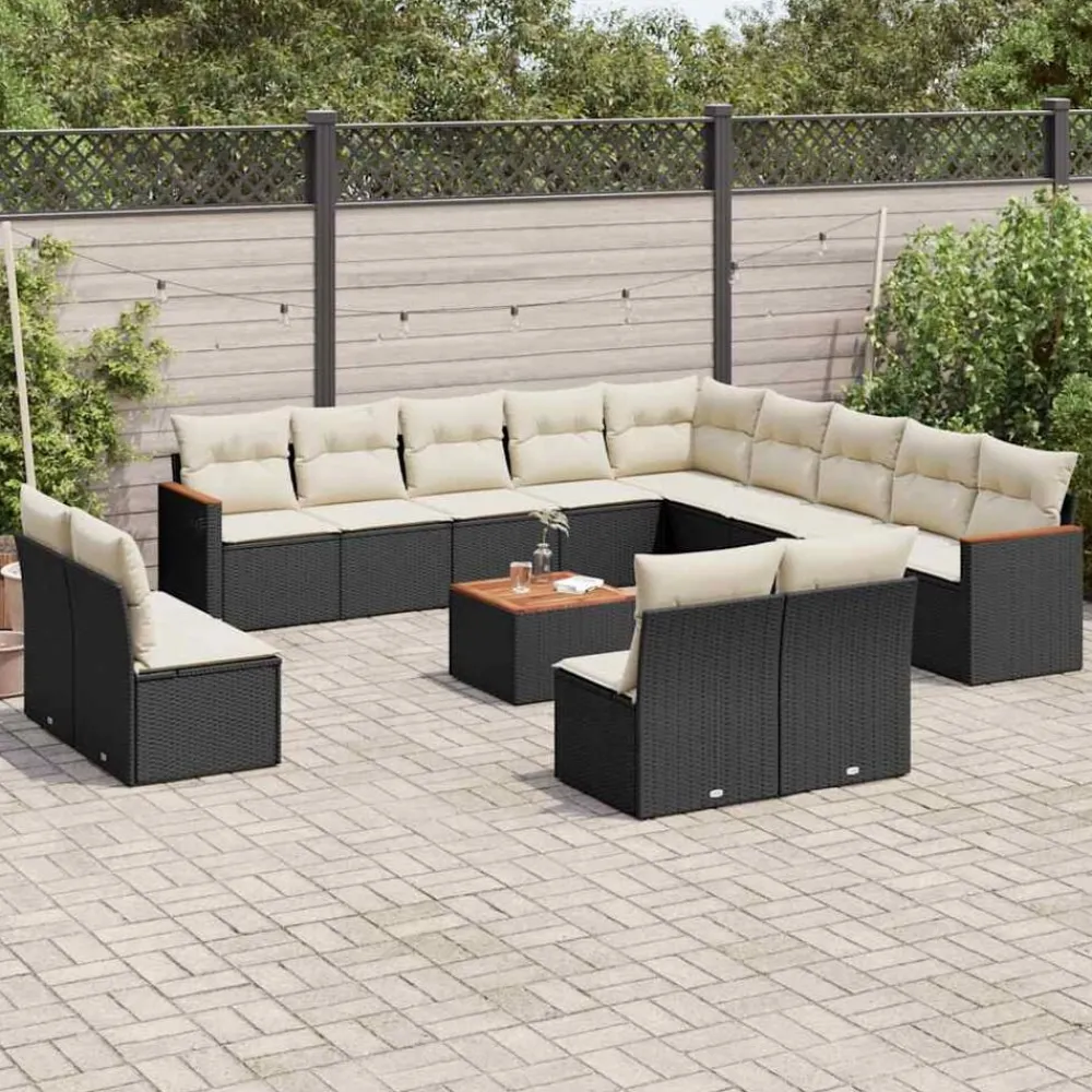 Mobilier De Jardin-vidaXL Salon de jardin avec coussins 14 pcs noir résine tressée Noir et crème