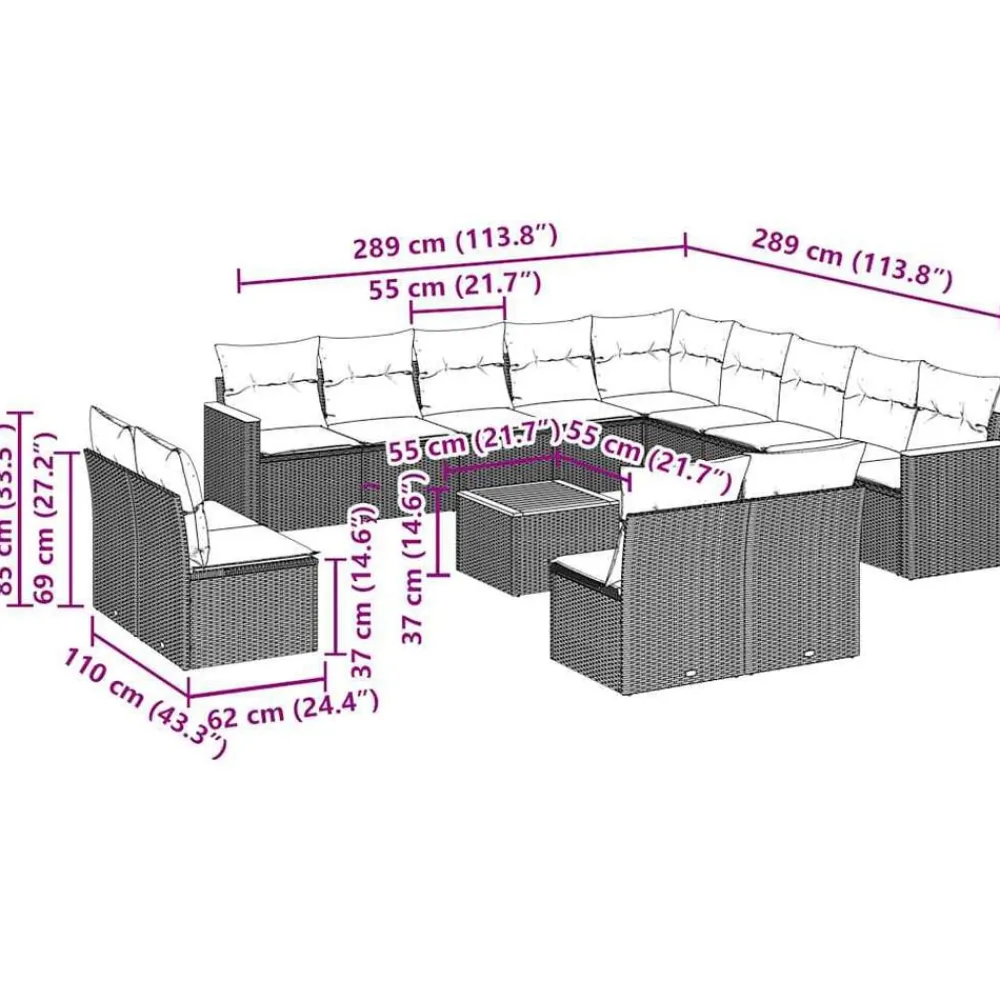 Mobilier De Jardin-vidaXL Salon de jardin avec coussins 14 pcs noir résine tressée Noir et crème