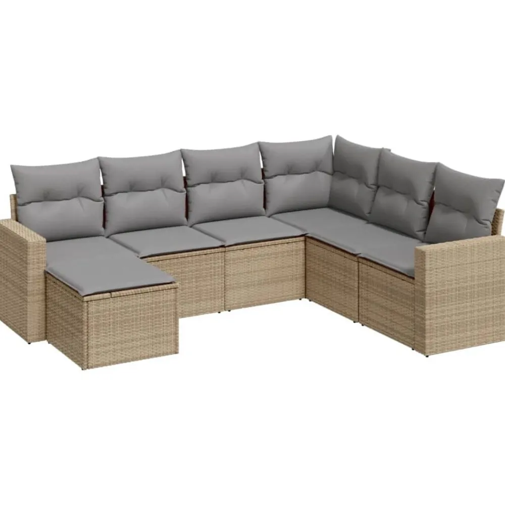 vidaXL Salon de jardin avec coussins 7 pcs beige résine tressée