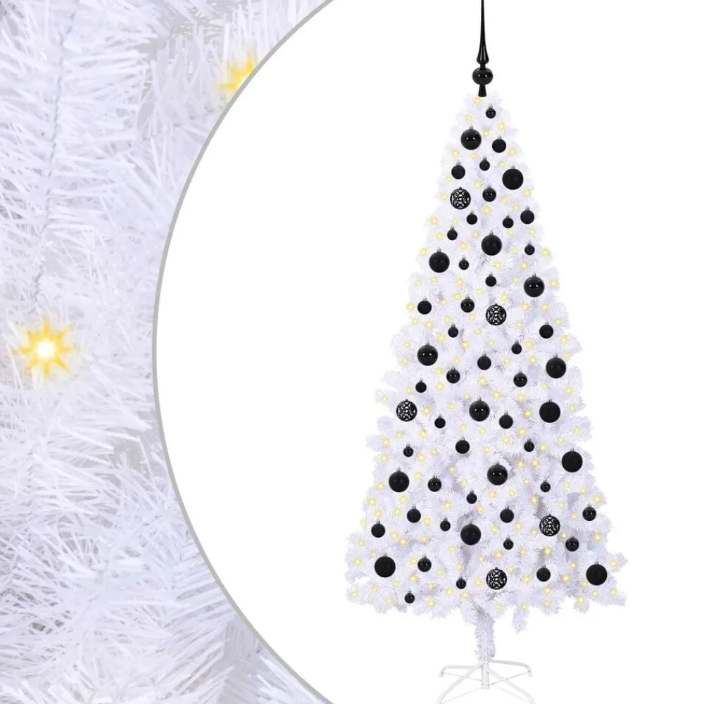 Décorations-vidaXL Sapin de Noël artificiel avec 300 LED Blanc 180 cm PVC et Acier Noir