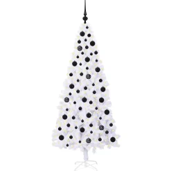 Décorations-vidaXL Sapin de Noël artificiel avec 300 LED Blanc 180 cm PVC et Acier Noir