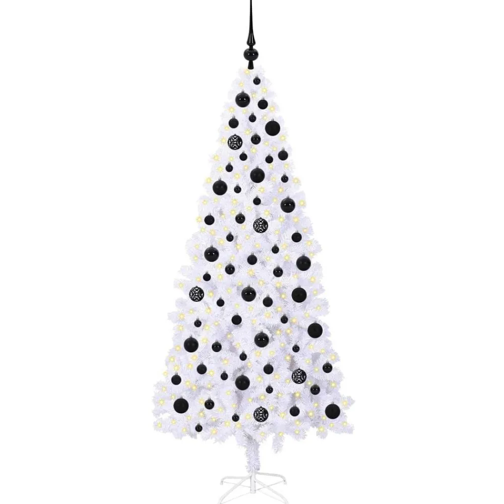 Décorations-vidaXL Sapin de Noël artificiel avec 300 LED Blanc 180 cm PVC et Acier Noir