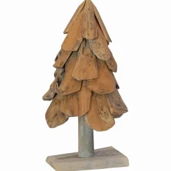 vidaXL Sapin de Noël avec support Marron 61 cm Bois de teck solide