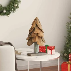vidaXL Sapin de Noël avec support Marron 61 cm Bois de teck solide