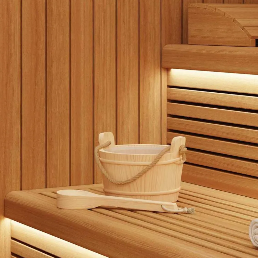 vidaXL Seau de Sauna 2 pcs Marron Bois de pin massif et chanvre