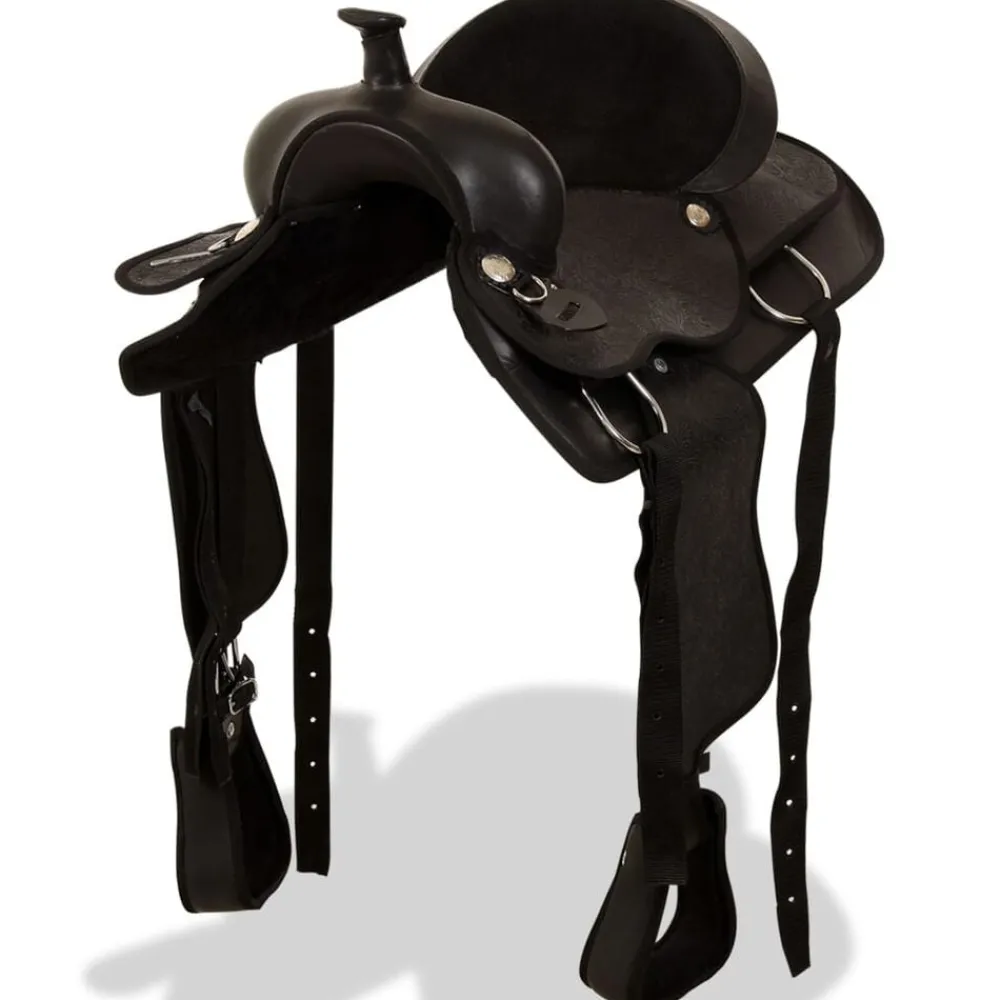 Loisirs De Plein Air-vidaXL Selle, bridon et col de poitrine Cuir véritable 15 po Noir